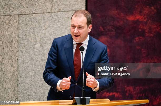 Leader Lodewijk Asscher seen during the plenary debate in the Tweede Kamer parliament on November 3, 2020 in The Hague, Netherlands.