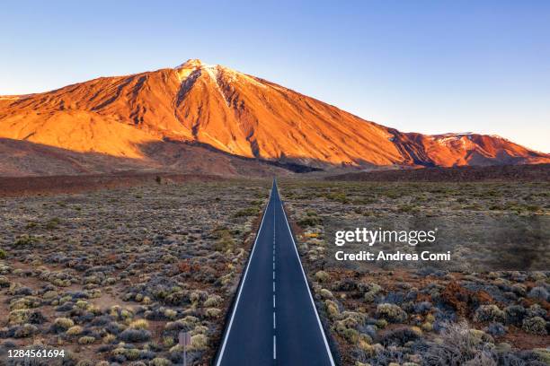 empty road in the teide national park. tenerife, canary islands, spain - teneriffa bildbanksfoton och bilder