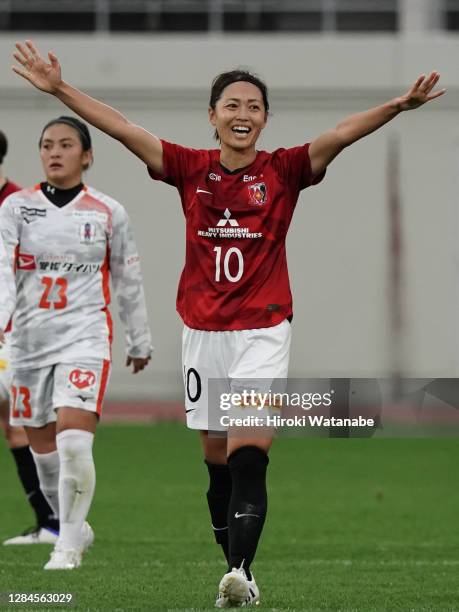 Kozue Ando of Urawa Red Diamonds Ladies looks on after the Nadeshiko League match between Urawa Red Diamonds Ladies and Ehime FC Ladies at the Urawa...