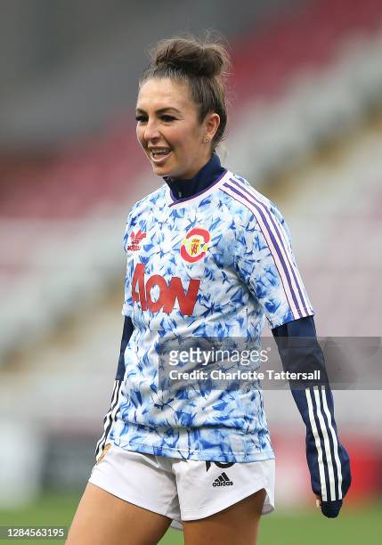 Katie Zelem of Manchester United looks on prior to the Barclays FA Women's Super League match between Manchester United Women and Arsenal Women at...