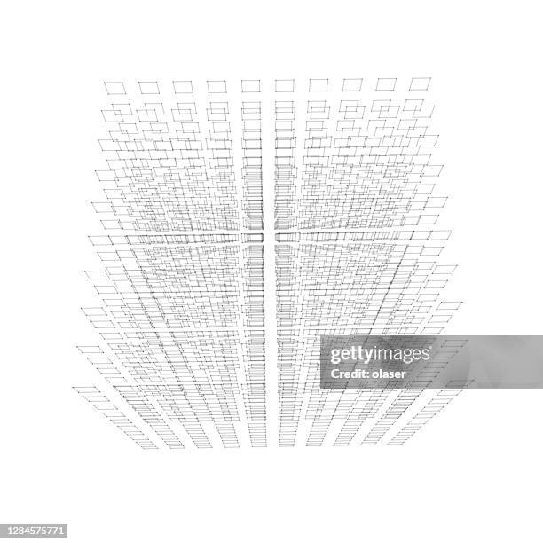 top view wireframe of 1000 small cubes. with perspective. - website wireframes stock illustrations