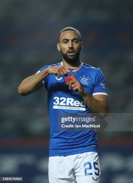 Ra25 during the Ladbrokes Scottish Premiership match between Rangers and Hamilton Academical at Ibrox Stadium on November 08, 2020 in Glasgow,...