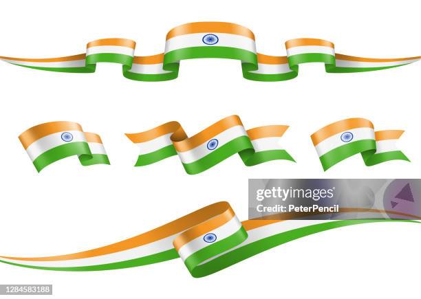 india flag ribbon set - vector stock illustration - remove stock illustrations