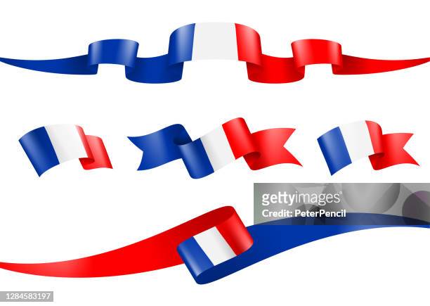 ilustraciones, imágenes clip art, dibujos animados e iconos de stock de conjunto de cintas de bandera de francia - ilustración de vectores de stock - bandera francesa
