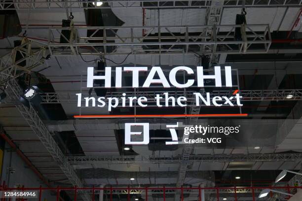 Hitachi booth is seen during the 3rd China International Import Expo at the National Exhibition and Convention Center on November 7, 2020 in...