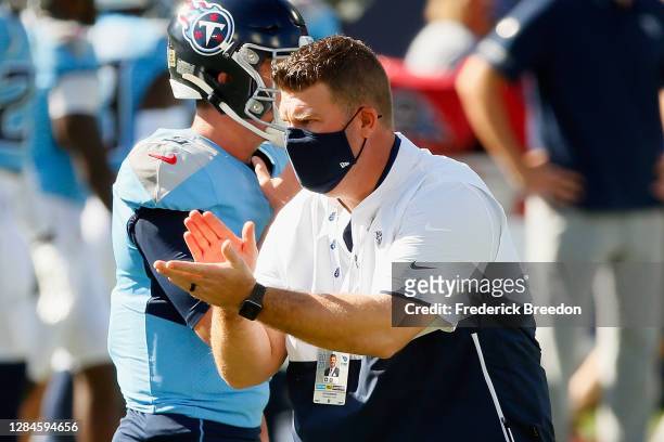 Tennessee Titans general manager Jon Robinson works the sidelines during the game against the Chicago Bears at Nissan Stadium on November 08, 2020 in...