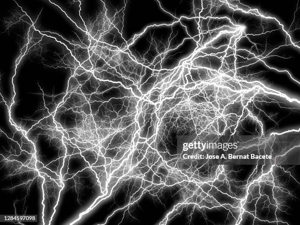 energy, lightning on black background. - electric shock stock pictures, royalty-free photos & images