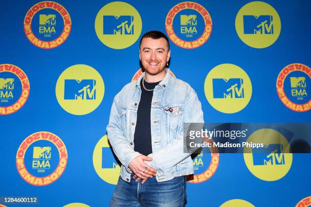 In this image released on November 08, Sam Smith poses at the MTV EMA's 2020 on November 03, 2020 in London, England. The MTV EMA's aired on November...