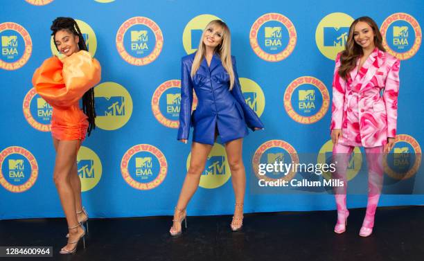 In this image released on November 08, Leigh-Anne Pinnock, Perrie Edwards and Jade Thirlwall of Little Mix poses ahead of the MTV EMA's 2020 on...