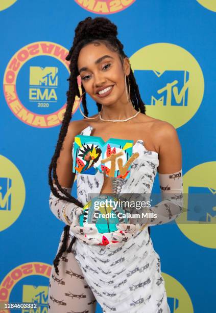 In this image released on November 08, Leigh-Anne Pinnock of Little Mix poses with 'Generation change' award ahead of the MTV EMA's 2020 on November...