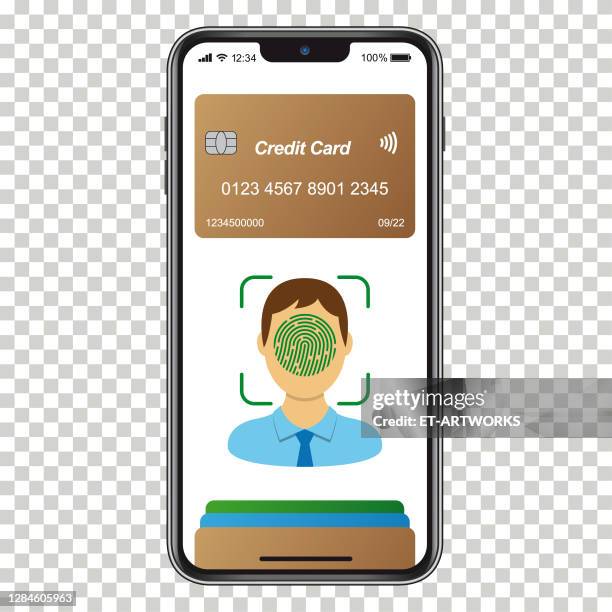 electronic wallet wirelessly on phone with face identification - digital wallet stock illustrations