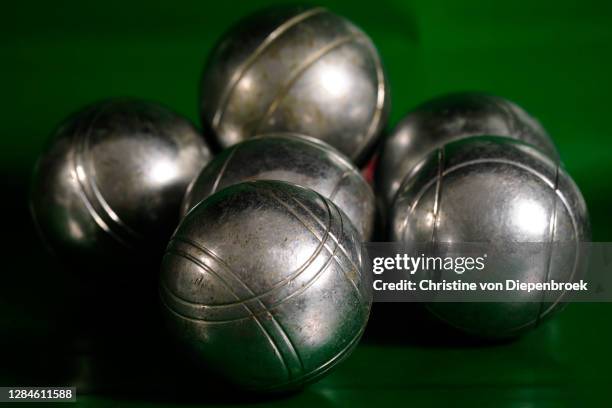 used old silver boule balls - boule noel stock-fotos und bilder