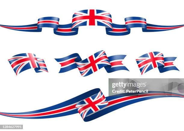 ilustraciones, imágenes clip art, dibujos animados e iconos de stock de conjunto de cintas de bandera del reino unido - ilustración de vectores de stock - bandera del reino unido