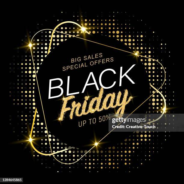black friday abstract multi colored celebration card - black and gold background stock illustrations