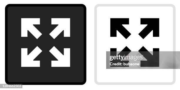 full screen arrows icon on black button with white rollover - full screen button stock illustrations