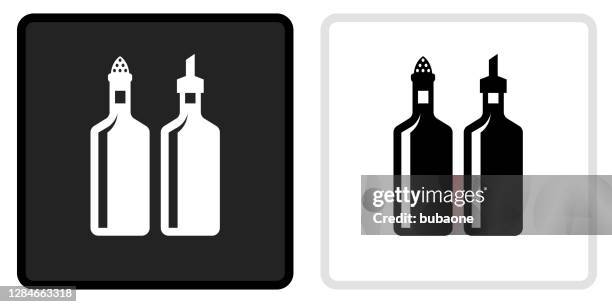 illustrazioni stock, clip art, cartoni animati e icone di tendenza di icona olio & aceto sul pulsante nero con rollover bianco - aceto