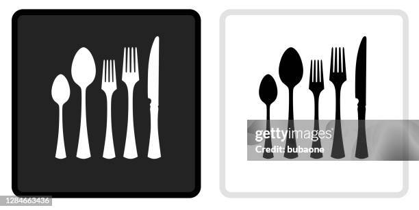 utensils icon on black button with white rollover - kitchen rendering stock illustrations