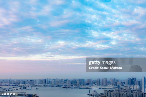 morning distant view of tokyo harbor from toyosu district - 東京湾 ストックフォトと画像