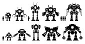 Giant mecha robot or battle bot set collection.