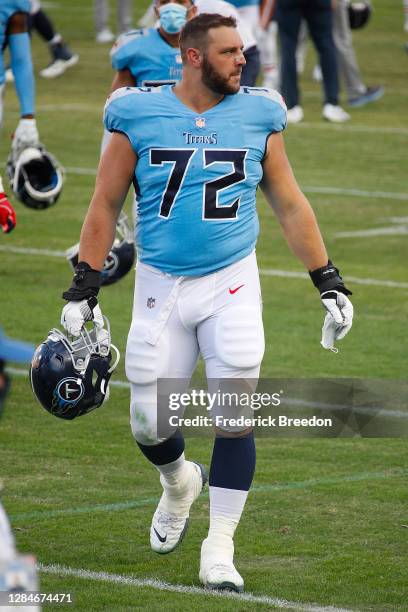 David Quessenberry of the Tennessee Titans leaves the field after a game against the Chicago Bears at Nissan Stadium on November 08, 2020 in...