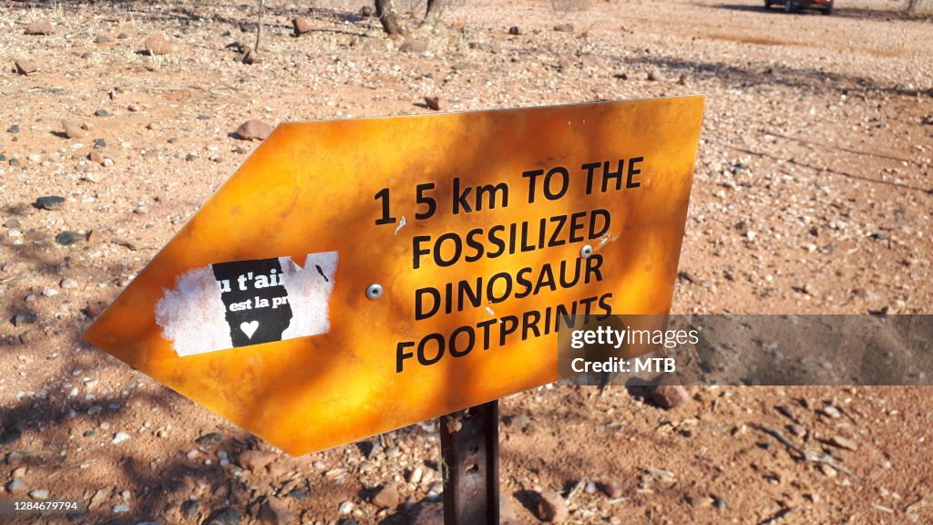 Sign for Dinosaur foot prints
