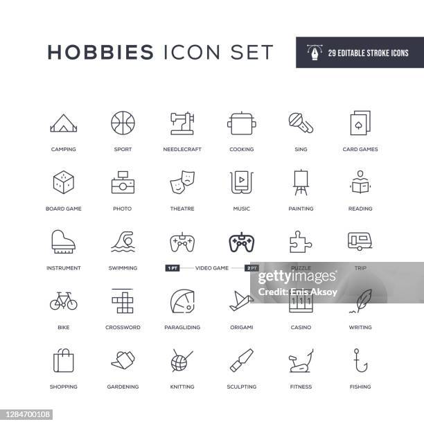 hobbies editable stroke line icons - elektro fahrrad stock-grafiken, -clipart, -cartoons und -symbole