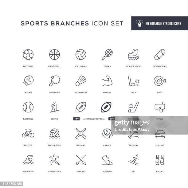 ilustrações de stock, clip art, desenhos animados e ícones de sports branches editable stroke line icons - ginástica