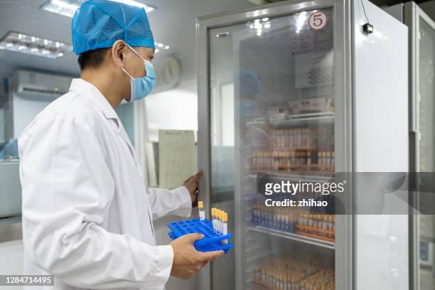 male laboratory doctor at work - cold storage room stock pictures, royalty-free photos & images