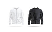 Blank black and white bomber jacket mock up, front view