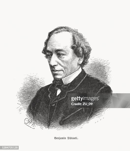 ilustrações, clipart, desenhos animados e ícones de benjamin disraeli (1804-1881), estadista britânico, gravura de madeira, publicado em 1893 - benjamin disraeli