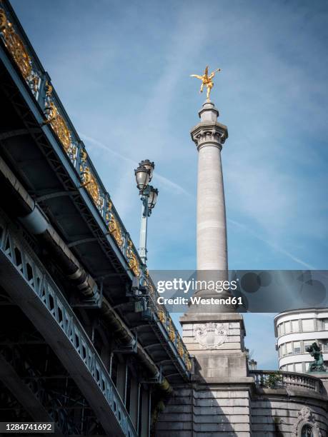 belgium, liege province, liege, angel column of pont de fragnee bridge - liege imagens e fotografias de stock