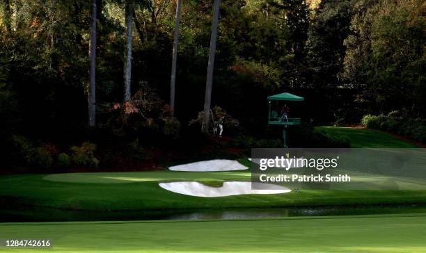 View on the 12th hole during a practice round prior to the Masters at Augusta National Golf Club on November 09, 2020 in Augusta, Georgia.