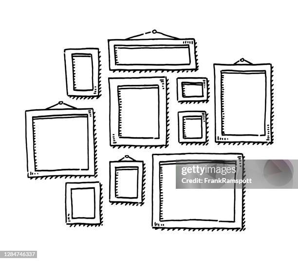 group of blank picture frames drawing - photo frames stock illustrations