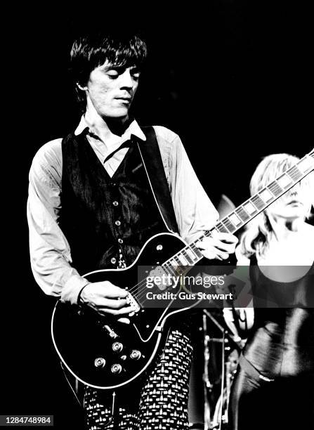 Frank Infante of Blondie performs on stage at Hammersmith Odeon, London, England, in January 1980.