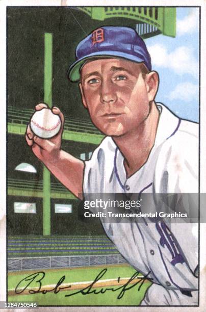 Bubblegum card features baseball player Bob Swift, of the Detroit Tigers, 1952.