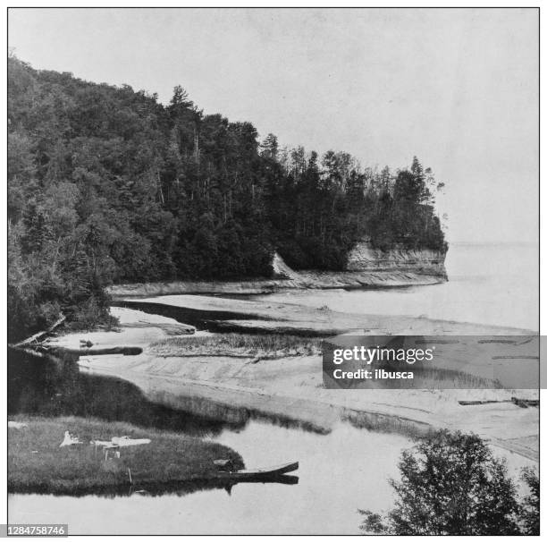antique black and white photo of the united states: lake superior - lake superior provincial park stock illustrations