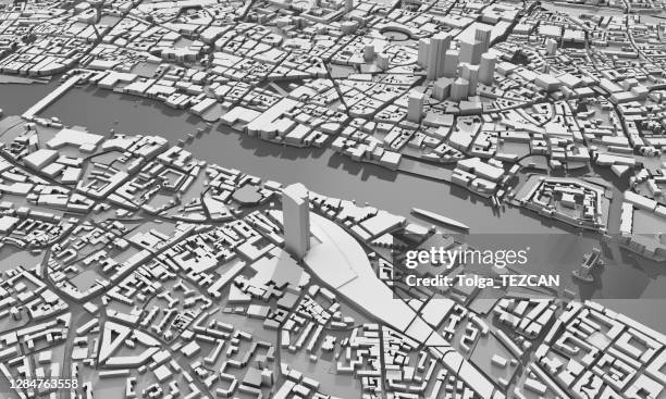 3d map of london - black and white city stock pictures, royalty-free photos & images