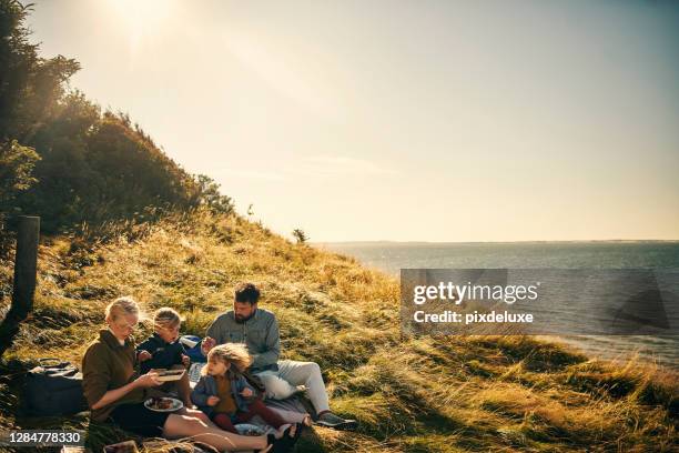 lunch is veel leuker als het buiten's - picknick stockfoto's en -beelden