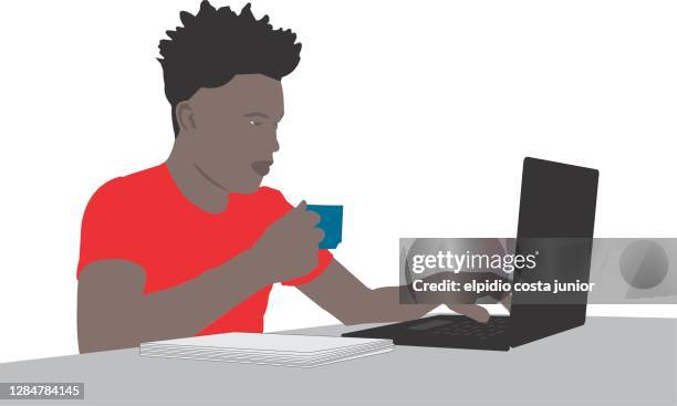 black man using nootebook - hispanic man computer stock illustrations