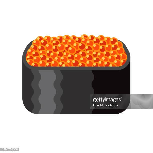 tobiko flying fish roe sushi icon on transparent background - red caviar stock illustrations