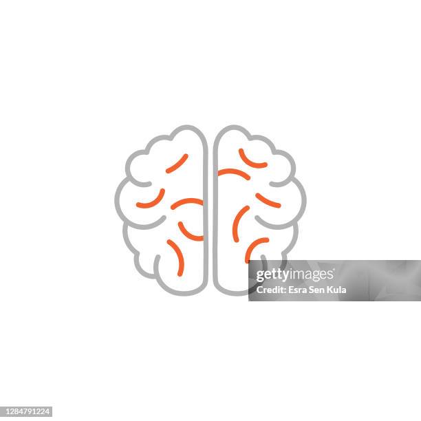 brain icon with editable stroke - functional magnetic resonance imaging brain stock illustrations