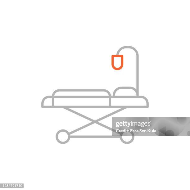 ilustraciones, imágenes clip art, dibujos animados e iconos de stock de icono stretcher con trazo editable - camilla de ruedas de hospital