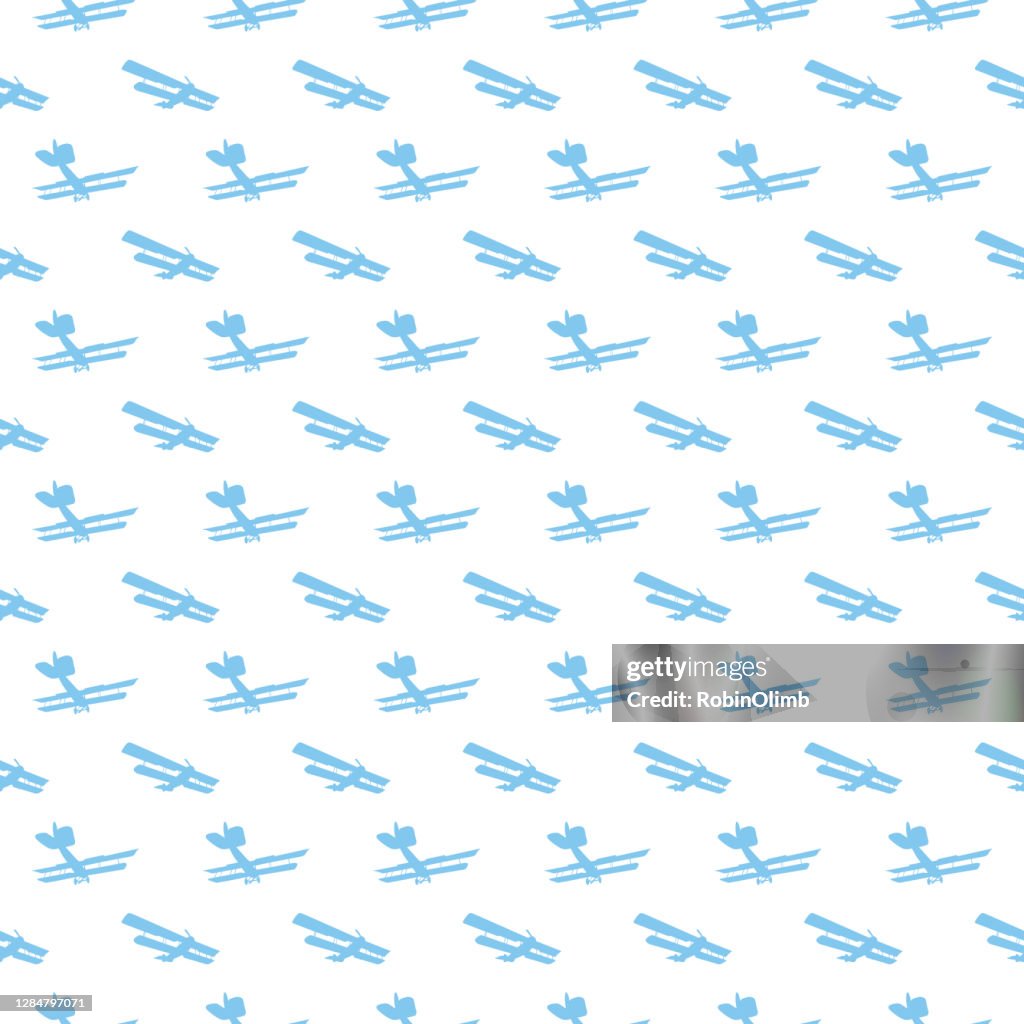 Little Blue Biplanes Seamless Pattern