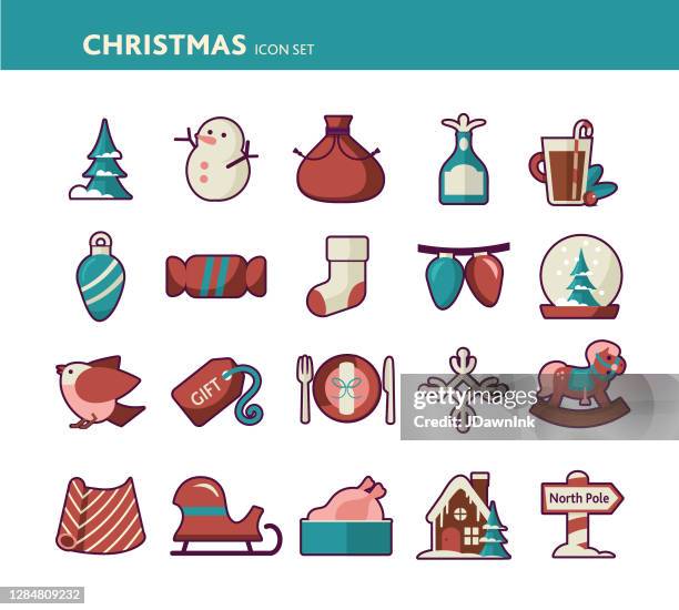 christmas flat design icon set - party table setting stock illustrations