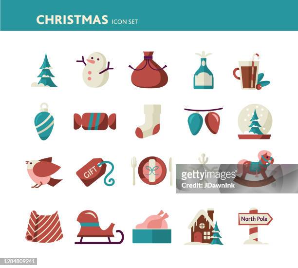 ilustraciones, imágenes clip art, dibujos animados e iconos de stock de conjunto de iconos de diseño plano de navidad - gingerbread house