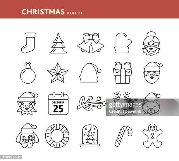 christmas flat design icon set - cat in box stock illustrations