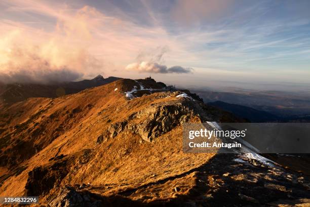 tatra mountains, view towards kasprowy, sunset - tatra mountains stock pictures, royalty-free photos & images