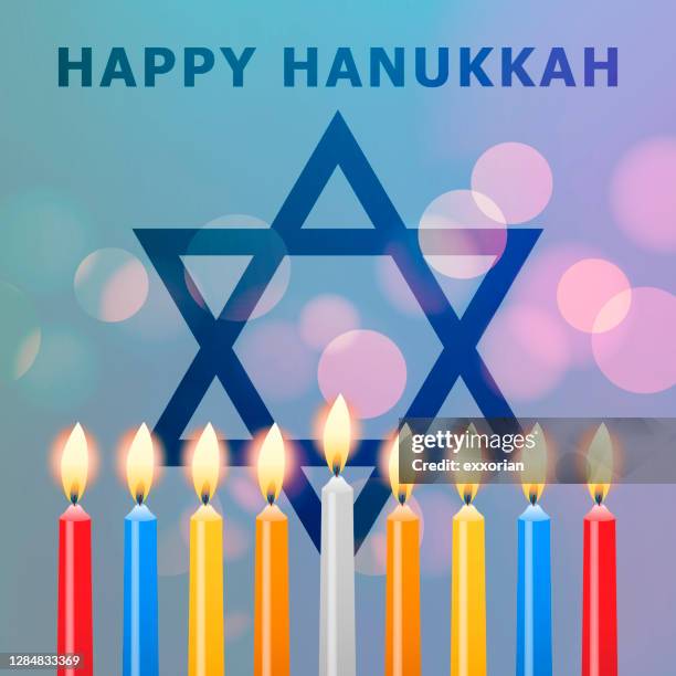 stockillustraties, clipart, cartoons en iconen met chanoeka festival of lights doorschijnend - officiële openingen