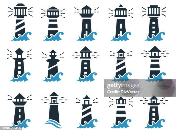 light house logo icon - lighthouse waves stock illustrations