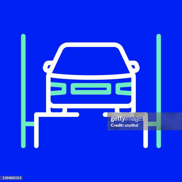 car lift line icon. editable stroke. simple outline icons. - auto body shop logo stock illustrations